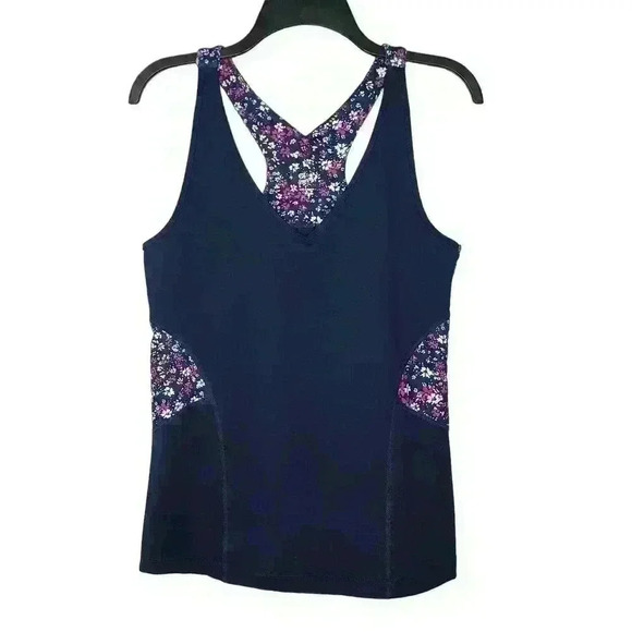 GAP FIT Tank DAISY PRINT Tank Colorblock Racer Back Navy Pink Flower size large - Picture 1 of 9